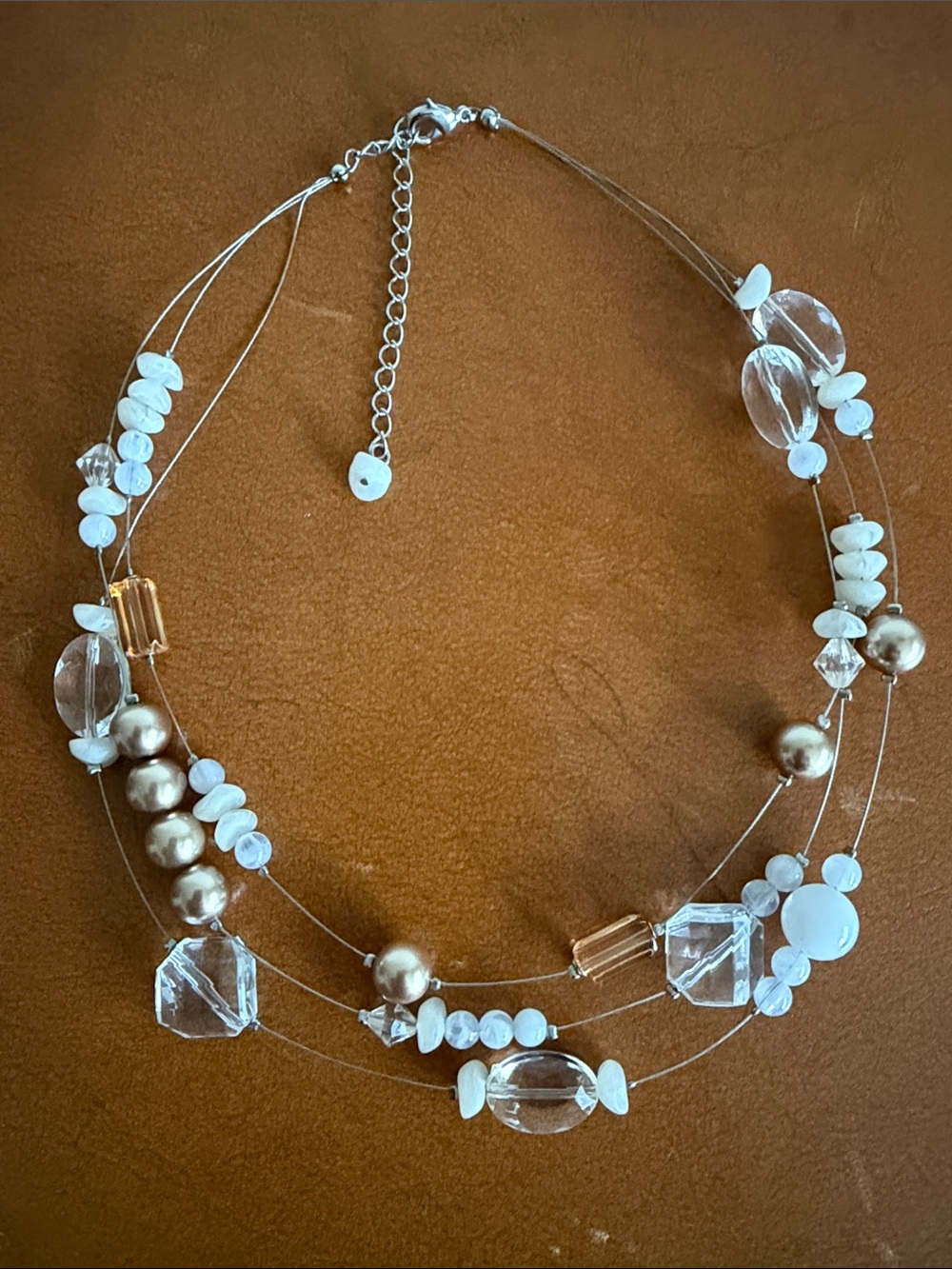 Delicate Multi-Strand Clear and Gold Bead Necklace